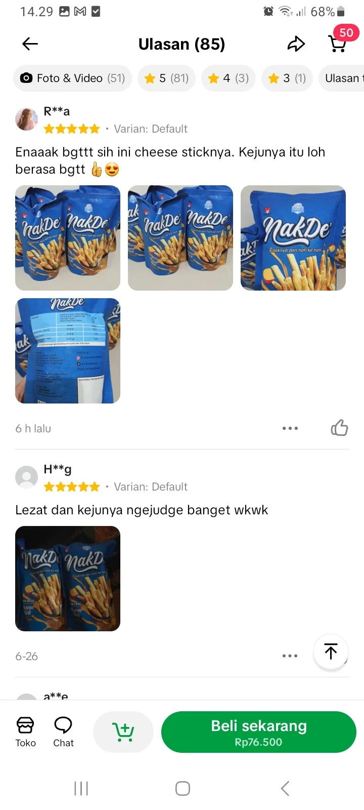Review Cheese Stick Premium NakDe 10